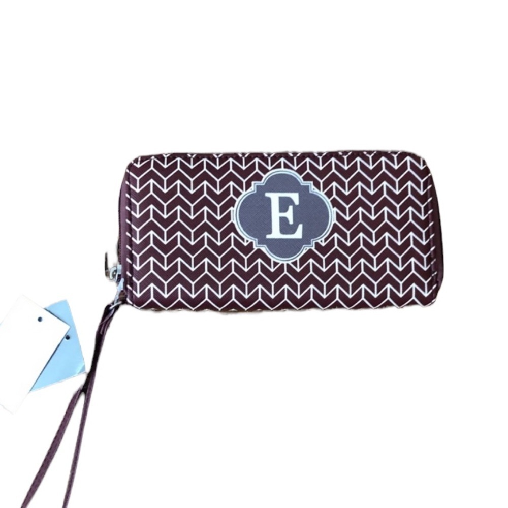 NWT Monogram E wristlet/wallet maroon +white